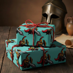 Spartan Warrior Mascot Bold Red and Gold Wrapping Paper