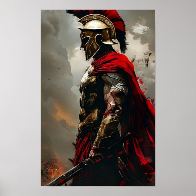 Spartan Warrior on Green Background Poster (Front)