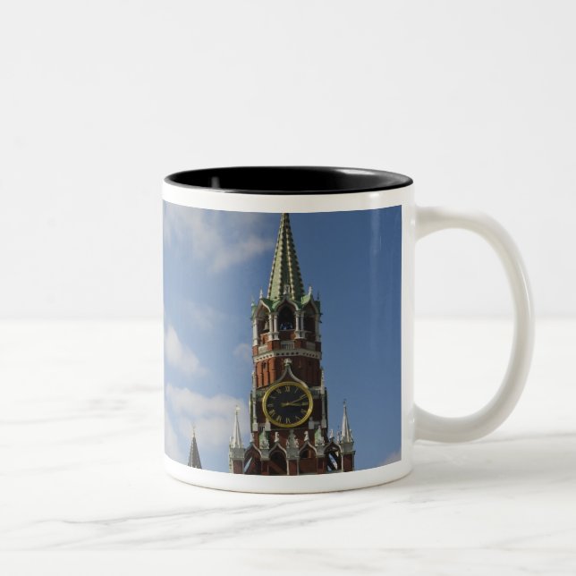 Spasskaya Tower in Red Square, Moscow, Russia Two-Tone Coffee Mug (Right)