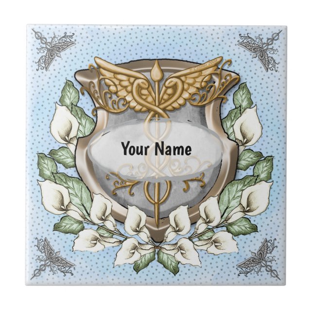 Spath lily shield caduceus  ceramic tile (Front)