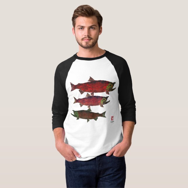 Spawning Salmon - 3/4 Sleeve Raglan T-shirt (Front Full)