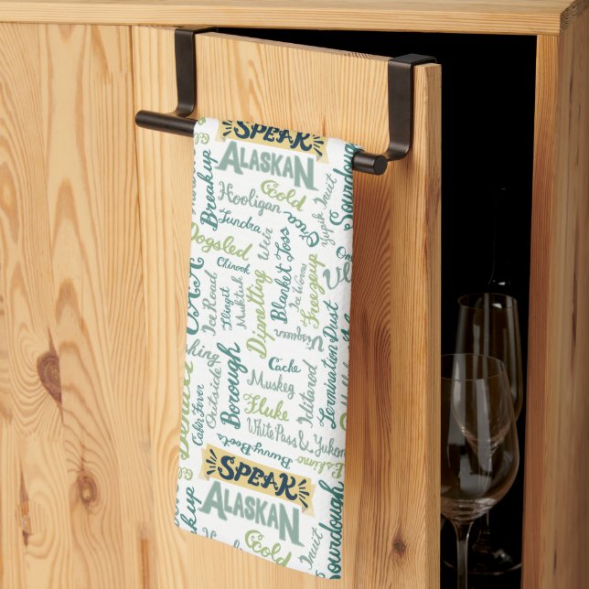 Speak Alaskan! White Kitchen Towel (Thirds Fold)
