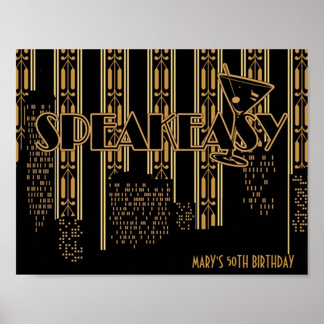 Speak Easy, 1920's Birthday Party Poster (Front)