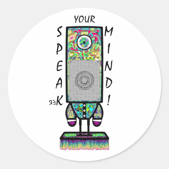 Speak-er Your Mind Funny Cyclops Speaker Pun Classic Round Sticker (Front)
