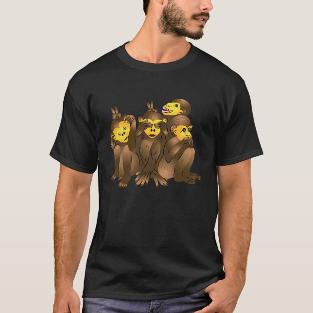 Speak Hear & See No Evil Three Monkies Wise Monkey T-Shirt (Front)