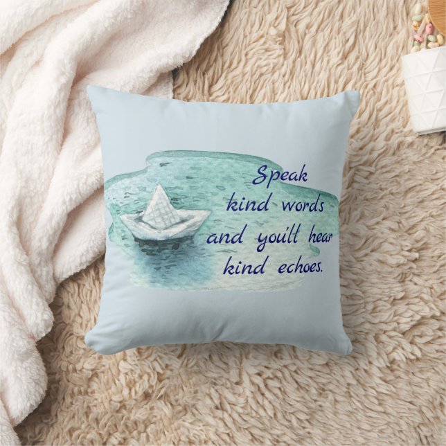 Speak Kind Words Quote with Paper Boat Cushion (Blanket)