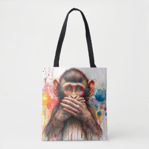 Speak No Evil Monkey Paint Drip Art Tote Bag