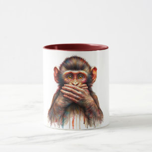 Speak No Evil Monkey Watercolor Art Mug