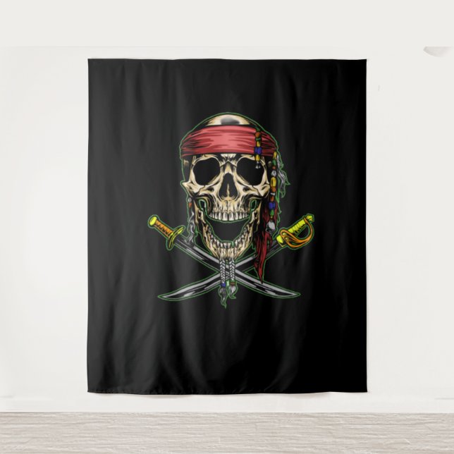 Speak Pirate Skull Backdrop Tapestry (Front)