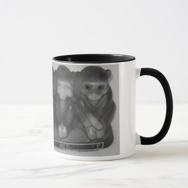 Speak See Hear Do NO evil Money statue Mug (Right)