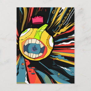 Speaker ball character in explosive background postcard