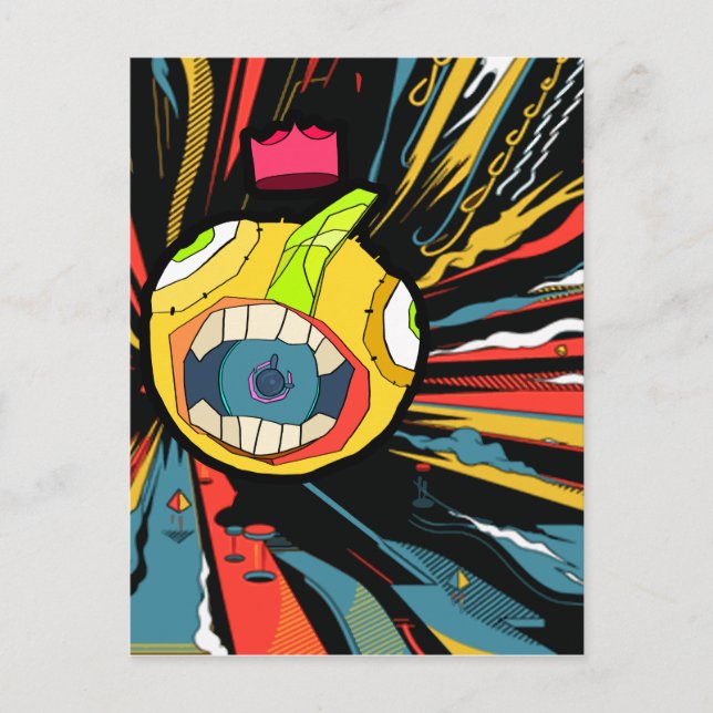 Speaker ball character in explosive background postcard (Front)