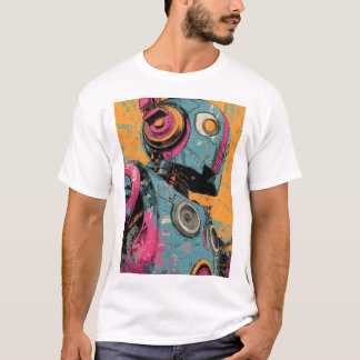 Speaker-Bot with Pink Headphones — Retro-Futurist  T-Shirt
