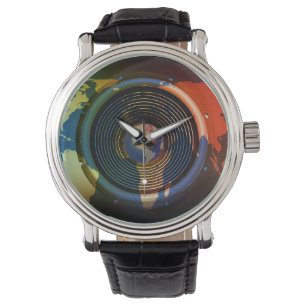 Speaker on a world map background watch