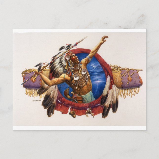 Spear Warrior Native American Postcard (Front)