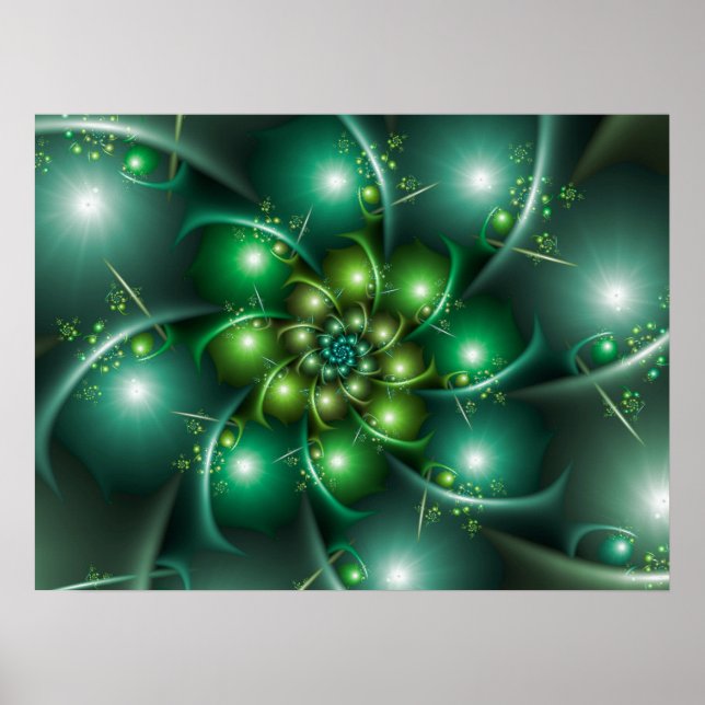 Spearmint Green Fractal Spiral Poster (Front)