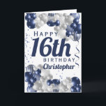 Special 16th Birthday Navy Balloon Card<br><div class="desc">A gorgeous navy and silver balloon jumbo happy 16th birthday card. This fabulous design is the perfect way to wish someone a happy 16th birthday (or any age!) Personalise with our own custom name and message. Blue coloured typography and gorgeous navy blue and silver balloons.</div>