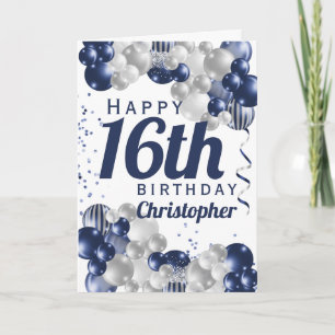 Special 16th Birthday Navy Balloon Card