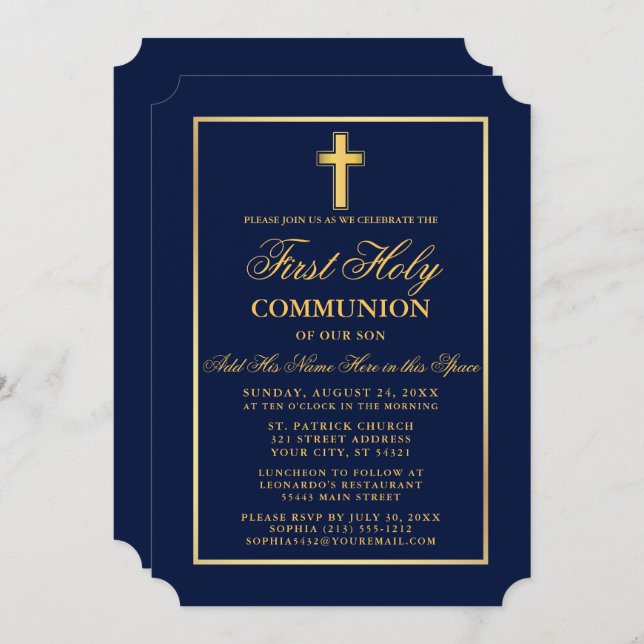 Special 1 - Blue Gold Communion Invitation (Front/Back)