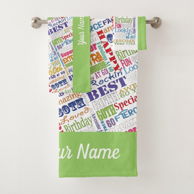Special 60th Birthday Party Personalised Gifts Bath Towel Set (Insitu)