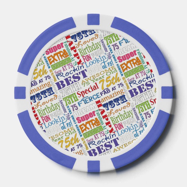 Special  75th Birthday Party Personalised Monogram Poker Chips (Front)