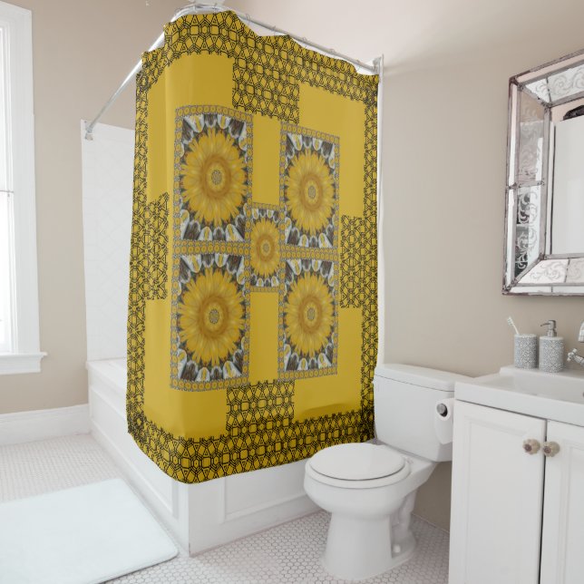 Special African Print Sunflower Golden Design Shower Curtain (In Situ)
