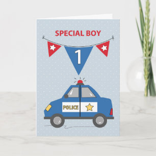 Special Boy 1st Birthday Blue Police Car Card
