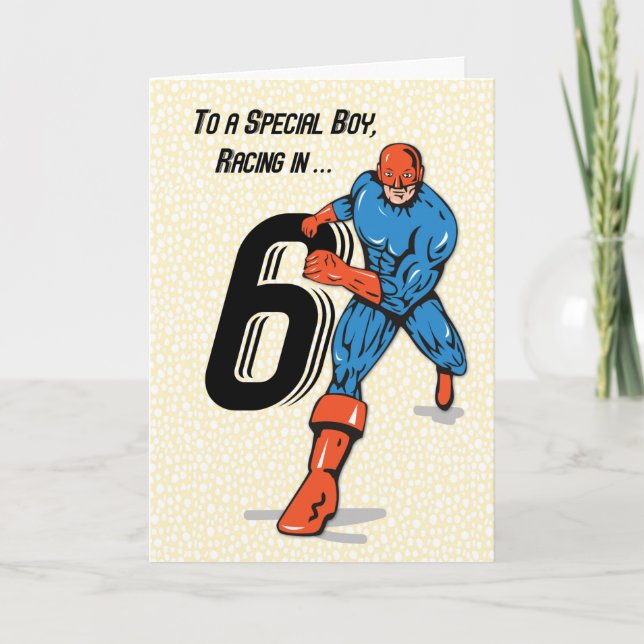 Special Boy 6th Birthday Superhero Card (Front)