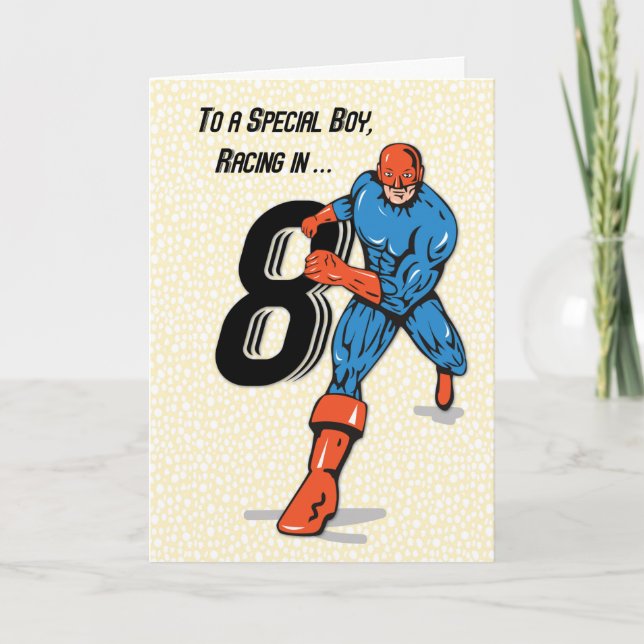 Special Boy 8th Birthday Superhero Card (Front)