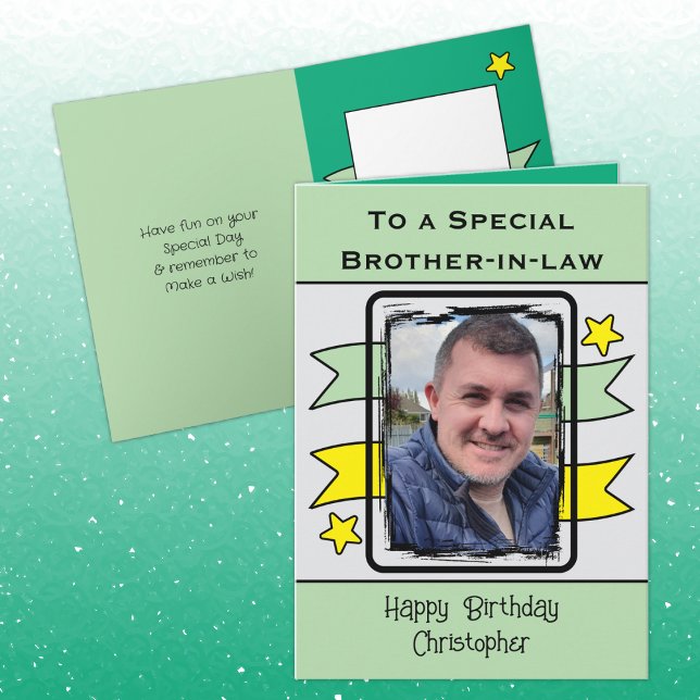 Special Brother in law green yellow photo birthday Card (Creator Uploaded)