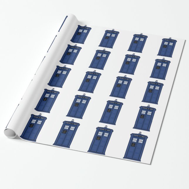 Special Call POLICE Box Blue geek SciFi Wrapping Paper (Unrolled)