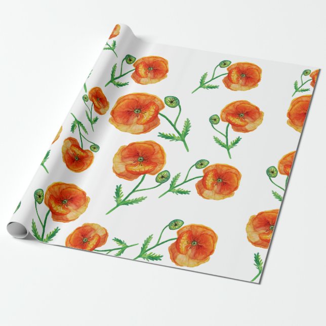 Special Celebration Red Poppies Wrapping Paper (Unrolled)