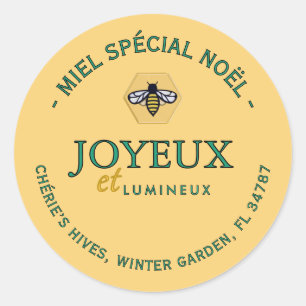 Special Christmas Honey French Honeybee in Hexagon Classic Round Sticker