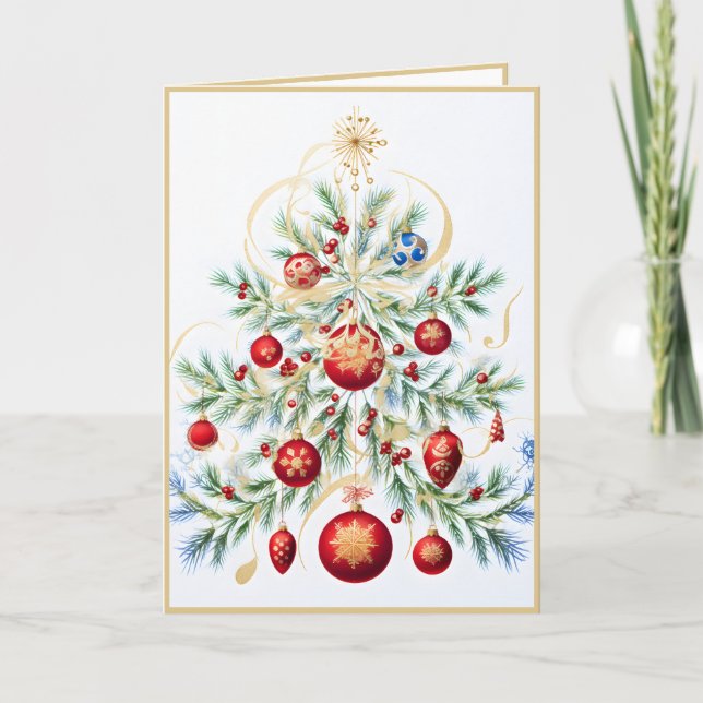 Special Christmas Tree with Red Ornaments Card (Front)