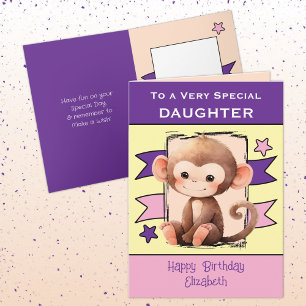 Special Daughter monkey kids purple birthday Card