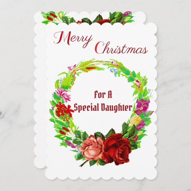Special Daughter Watercolor Christmas Wreath  Holi Holiday Card (Front/Back)