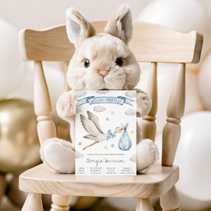 Special Delivery!  Baby Boy Blue Stork Baby Shower Invitation
