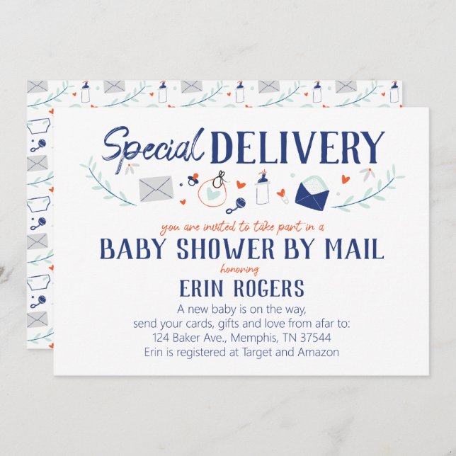 Special Delivery Baby Shower by Mail Invitation (Front/Back)