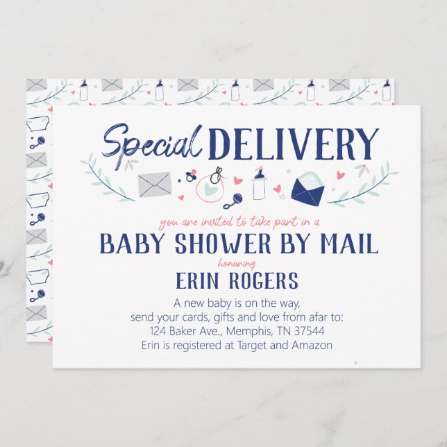 Special Delivery Baby Shower by Mail Invitation (Front/Back)
