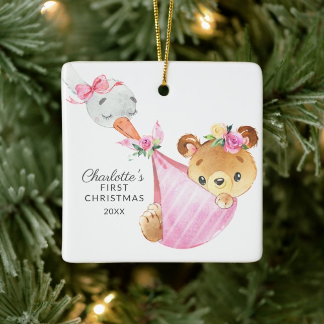 Special Delivery Baby's First Christmas Bear Ceramic Ornament (Tree)