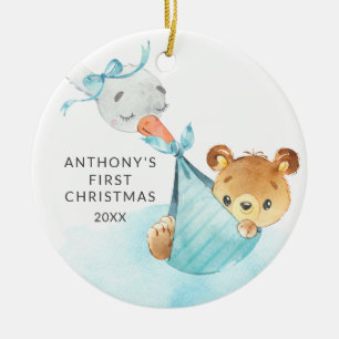 Special Delivery Baby's First Christmas Bear Ceramic Ornament
