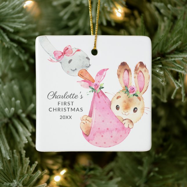 Special Delivery Baby's First Christmas Bunny Ceramic Ornament (Tree)