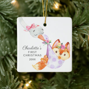 Special Delivery Baby's First Christmas fox Ceramic Ornament