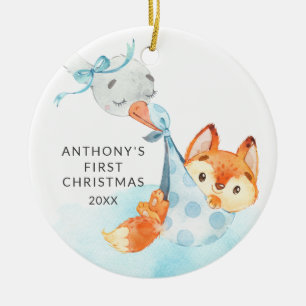 Special Delivery Baby's First Christmas Fox Ceramic Ornament