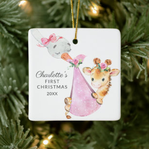 Special Delivery Baby's First Christmas Giraffe Ceramic Ornament