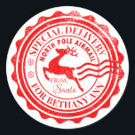 Special Delivery Christmas Gift Tag From Santa<br><div class="desc">Personalize your Gifts From Santa with this Special Delivery North Pole Airmail Reindeer Sticker. Add blank spaces before and after the name if adding a shorter name to keep curvature aligned. Design by PartySparkle Designs. Contact us for further assistance if needed.</div>