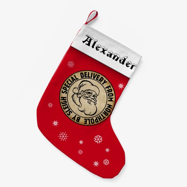 Special Delivery Christmas Stocking with Name (Front (Hanging))