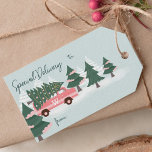 Special Delivery Christmas Tree Retro Pink Van Gift Tags<br><div class="desc">Celebrate the magical and festive holiday season with our custom holiday gift tag. Our vintage holiday design features a cute girly pink retro van carrying a Christmas tree, from a tree farm, fun pink covered trees are added. Special Delivery is add in a modern handwritten style font. Customise with your...</div>