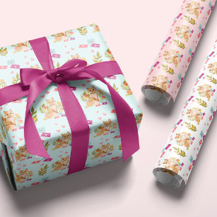 Special Delivery Cute Fox & Floral Valentine's Day Wrapping Paper Sheet