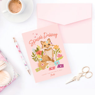 Special Delivery Cute Valentines Day Fox & Florals Holiday Card